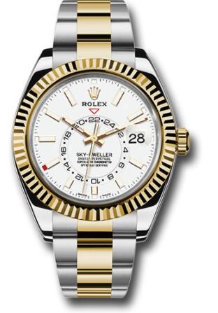 Replica Rolex Yellow Rolesor Sky-Dweller Watch 326933 White Index Dial - Oyster Bracelet